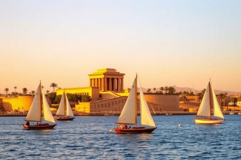 Feluccas sailing on the Nile at Aswan