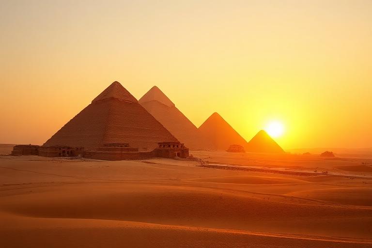 The Great Pyramids of Giza at sunrise