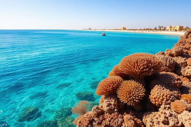 Coral reef and turquoise water on Egypt's Red Sea coast